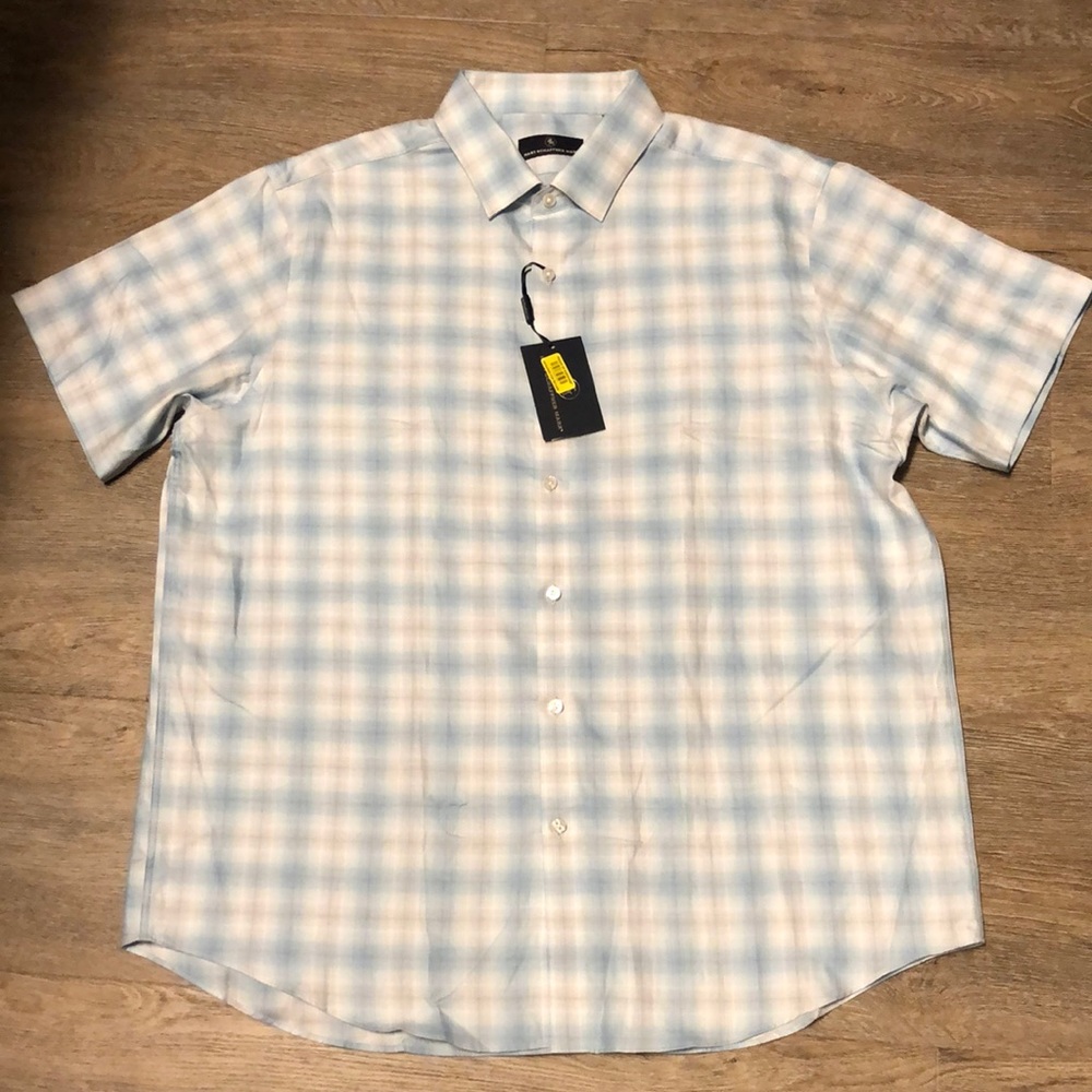 Hart Schaffner Marx Blue and White Plaid Casual Button Down Shirt